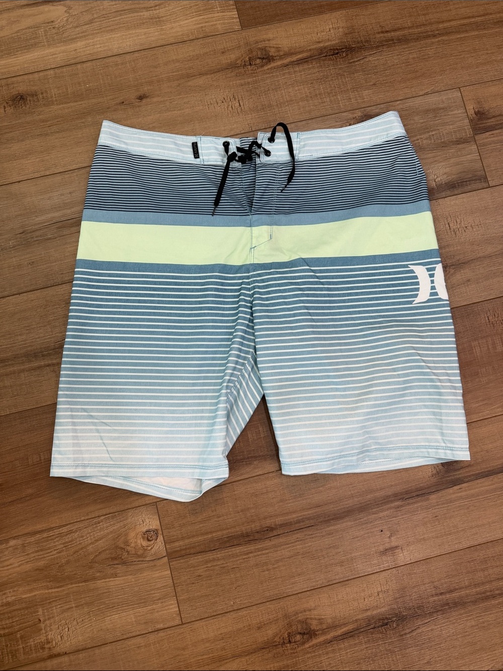 Hurley Blue Gradient Stripe Swim Board Shorts with Lime Band